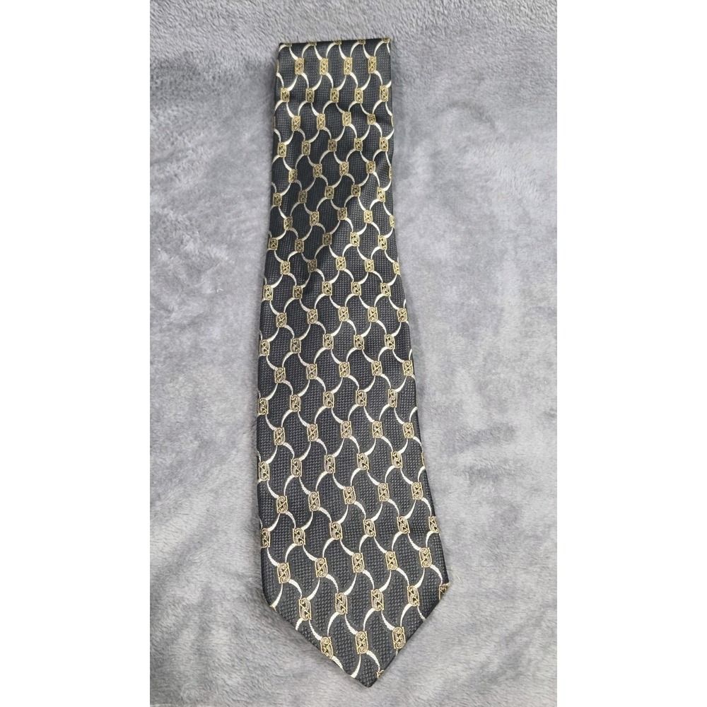 Robert Talbott Best of Class Men's Tie 100% Silk Black Gold Geometric Hand